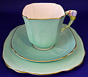 Flower Handle Royal Stafford Square Green Cup Saucer Plate 1930s (Image1)
