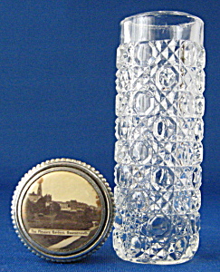 Hat Pin Holder Souvenir Photo Waffle Glass Bottle Old (Image1)