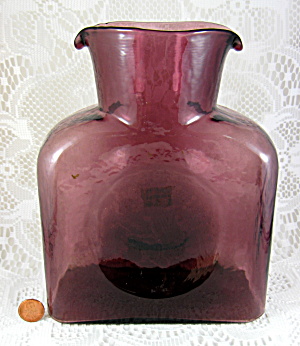 Blenko Amethyst Water Jug Twin Spouts Art Glass Purple Pitcher (Image1)