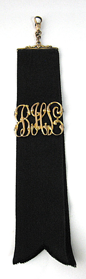Pocket Watch Fob Ribbon Fancy Initials Art Nouveau Old (Image1)