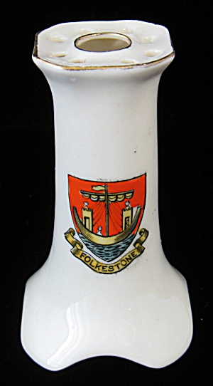 Carlton Crested China Hat Pin Holder Antique Folkestone (Image1)