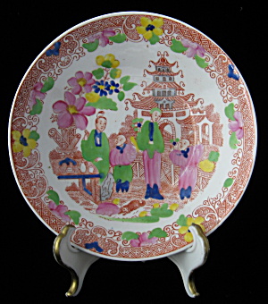 Oriental Polychrome Saucer Tea Bowl Antique Transfer (Image1)