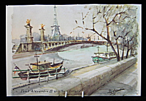 Postcard Signed Artist Delane Watercolor Paris Eiffel T (Image1)