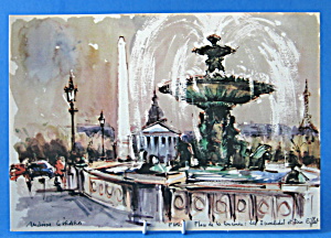 Postcard Signed M Girard Watercolor Eiffel Concorde (Image1)