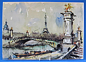 Postcard Signed Girard Watercolor Paris Pont Alexandre (Image1)