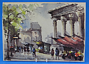 Postcard Paris Watercolor La Madeleine Signed Delane (Image1)