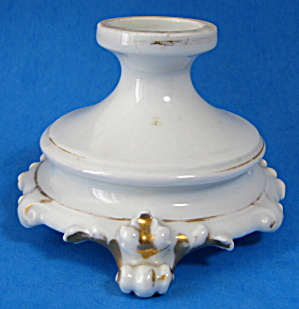 Antique Porcelain Candle Holder White Gold Fancy 3 Feet (Image1)