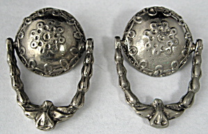 Antique Button Pair Pewter Door Knockers Moveable UK (Image1)