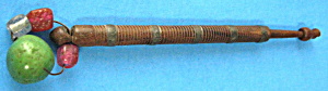 Antique Lace Bobbin Turned Treen Beads Silver Bands (Image1)