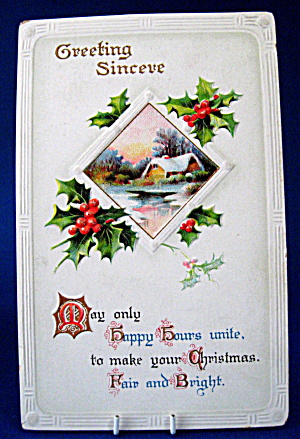 Postcard Embossed Greeting Sincere Poem Snowy Cottage 1920s (Image1)