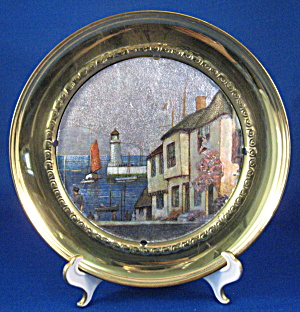 English Brass Plaque Metallic Coastal Village Vintage (Image1)