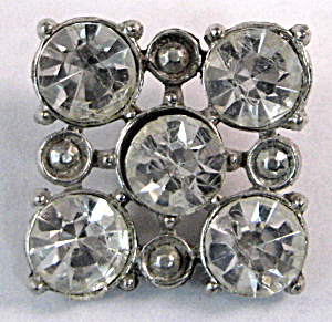 Vintage Rhinestone Square Button 5 Clear Round 1920s (Image1)