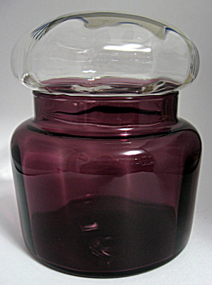 Vanity Jar Amethyst Glass Clear Lid Large Italian Purpl (Image1)