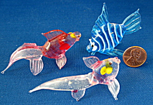 Art Glass Set Of 3 Fish Vintage Mouth Blown Hand Made (Image1)
