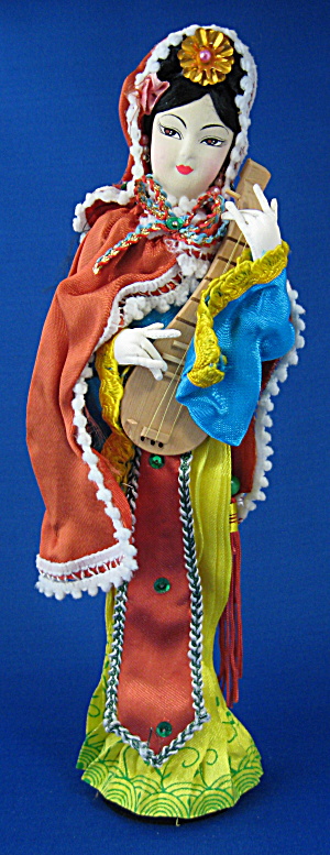 Souvenir Costume Doll Taiwan Woman W/ Instrument 1960s (Image1)