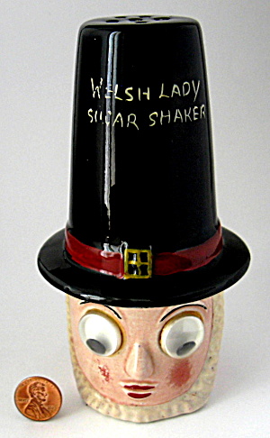Sugar Shaker Muffineer Welsh Lady Googly Eyes Figural (Image1)