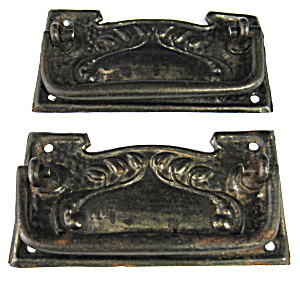 Art Nouveau Cabinet Drawer Pull Pair Leaves Tin England (Image1)