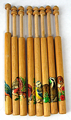 Lace Bobbins Set Of 8 Turned Wood Animal Decals (Image1)