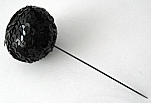 Hatpin Black Sequin Ball Top Blue Steel Pin Antique (Image1)