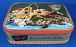 Tea Tin Kitten Flowers Toffee Tin Sharp's England 1950s (Image1)