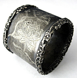Antique Napkin Ring English Pewter Hand Engraved M or N (Image1)