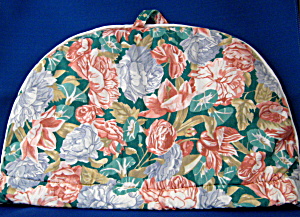 Tea Cozy Padded Teal Blue Peach Floral Large England (Image1)