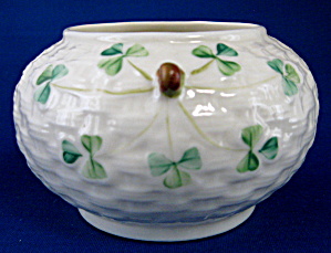 Irish Belleek Shamrock Basket Weave Sugar Basin Bowl (Image1)