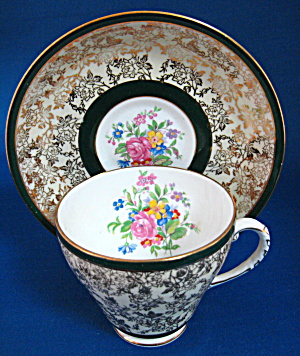 Royal Grafton Cup And Saucer Gold Chintz Overlay Floral 1940s (Image1)
