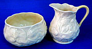 Irish Belleek Lotus Luster Cream Jug And Creamer 7th Brown Mark (Image1)