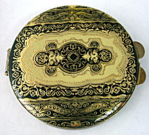 Florentine Tooled Leather Compact Green Gold Italy (Image1)