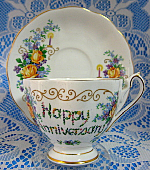 Queen Anne Cup And Saucer Happy Anniversary Floral Bouquets (Image1)