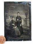 Click to view larger image of Tintype 2 Young Women Painted Backdrop Wasp Waist (Image1)