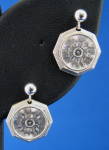 Click to view larger image of  Earrings 14kt Gold Cufflink Engraved Starburst Edwardian Octagonal (Image2)