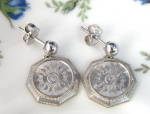 Click to view larger image of  Earrings 14kt Gold Cufflink Engraved Starburst Edwardian Octagonal (Image3)