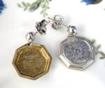 Click to view larger image of  Earrings 14kt Gold Cufflink Engraved Starburst Edwardian Octagonal (Image4)