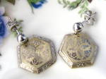 Click to view larger image of  Earrings From 14kt gold Cufflink Fancy Floral Gold Embossed Posts (Image1)