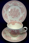 Pink Transferware Cup, Saucer And Plate Asiatic Pheasants Ironstone