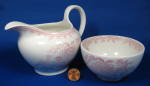 Pink Transferware Cream And Sugar Asiatic Pheasants Ironstone