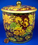 Click here to enlarge image and see more about item 10116: Tall Tea Tin Daher English Tea Caddy Dark Floral Autumn Mid Century