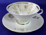 Bavarian Martini Glass Shape Cup And Saucer Gold Overlay Leaves Retro