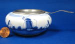 Vintage Silver Plate Tea Strainer Delft Under Bowl Blue Windmill