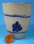 Click here to enlarge image and see more about item 10200: Salt Glazed Stoneware Cup Cobalt Blue Glaze Incised Floral