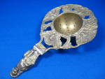 Click here to enlarge image and see more about item 10279: English Tea Strainer Ornate Brass Lion Angel Finial Late Victorian