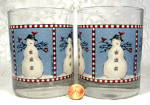 Pair Country Snowman Glasses Anchor Hocking Old Fashion