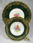 Click to view larger image of Shelley Green Combo Georgian Flora Lincoln Cup And Saucer Gold Overlay (Image1)