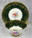 Click to view larger image of Shelley Green Combo Georgian Flora Lincoln Cup And Saucer Gold Overlay (Image2)