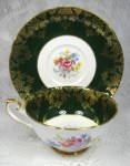 Click to view larger image of Shelley Green Combo Georgian Flora Lincoln Cup And Saucer Gold Overlay (Image3)
