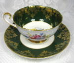 Click to view larger image of Shelley Green Combo Georgian Flora Lincoln Cup And Saucer Gold Overlay (Image4)