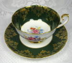 Click to view larger image of Shelley Green Combo Georgian Flora Lincoln Cup And Saucer Gold Overlay (Image5)