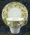 Rosina Cup And Saucer Yellow Dog Roses Hand Colored On Transfer